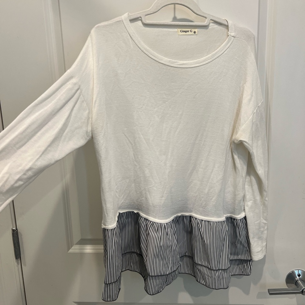 Ginger G while long sleeve top with stripped ruffle bottom